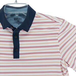 Rhone Men's Small Raspberry Granita‎ Stripe Performance Golf Polo Shirt Casual